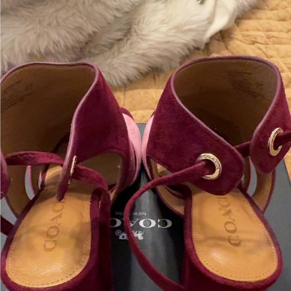 Coach Minetta Burgundy and Pink Heeled Sandals - Picture 5 of 8